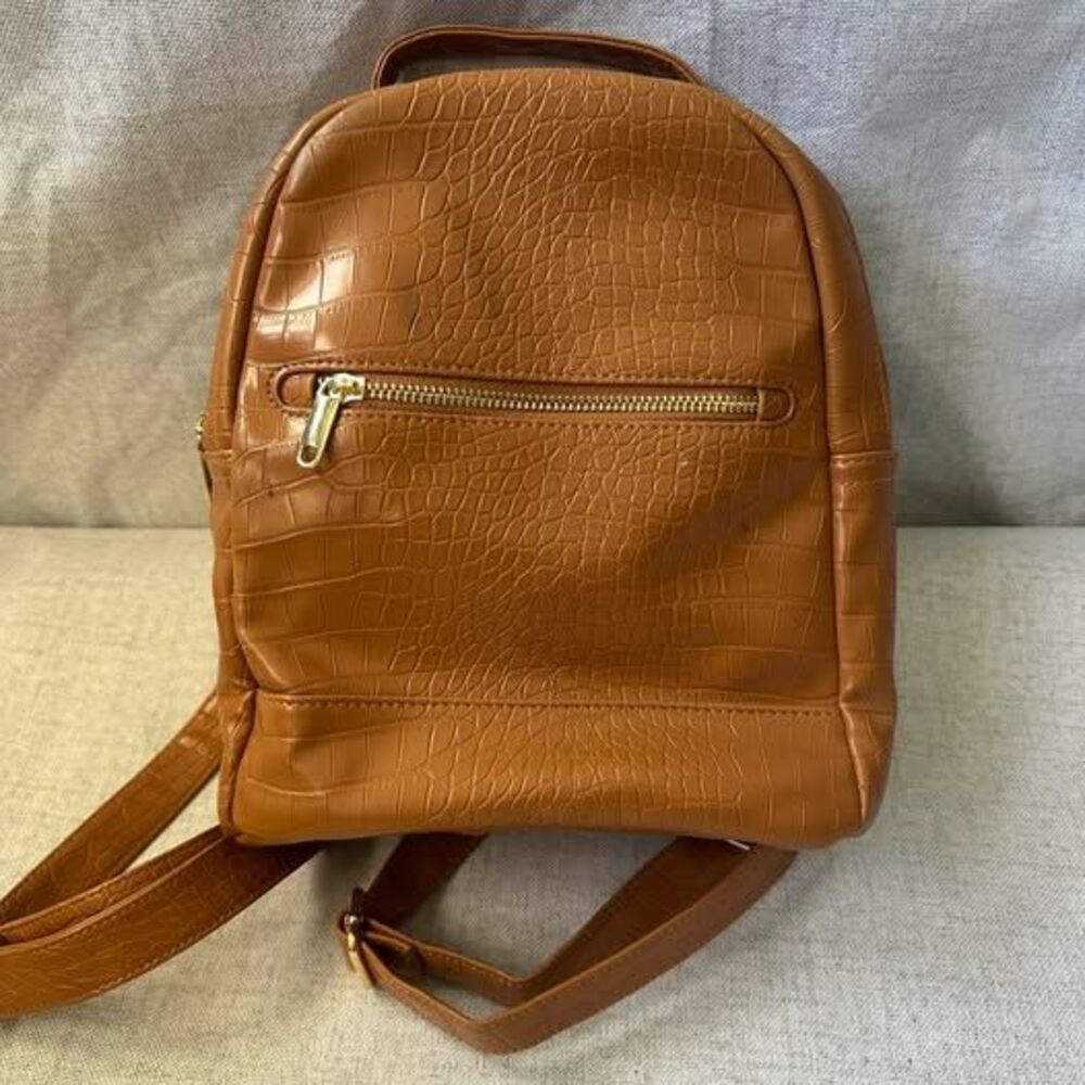 Tan Faux Crocodile Mini Backpack
